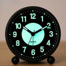 Black Silent Bedside Alarm Clock Non Ticking Glow-in-the-Dark Bedroom Clock