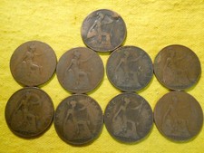 9 x British Old Penny coins