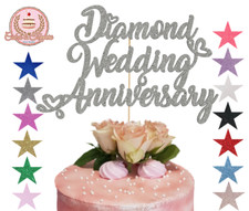 Diamond Wedding Anniversary Glitter Cake Topper 60th Wedding Romantic Hearts