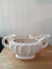 Vintage Dee Cee Stoneware Art Deco White Mantel Vase 2 Handle Constance Spry