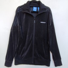 Adidas Originals Black Velour Tracksuit Top Jacket | Men's Large