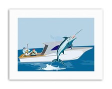 DEEP SEA FISHING BLUE MARLIN BOAT JUMP Painting Canvas art Prints