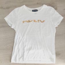 DKNY JEANS SIZE M WHITE T-SHIRT WITH SEQUIN MOTIF