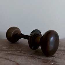 1 PAIR VINTAGE SALVAGE RECLAIMED BRASS DOOR RIM LOCK KNOBS PATINA CLEANED WAXED
