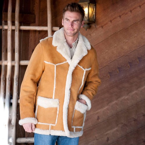 Shearling coat men real - coat,