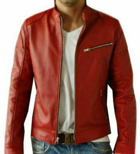 Men red leather jacket - leather, biker