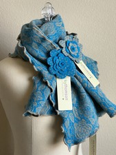 Nicky Thomson Victorian Rose Wool Scarf Flower Brooch Blue England British NEW