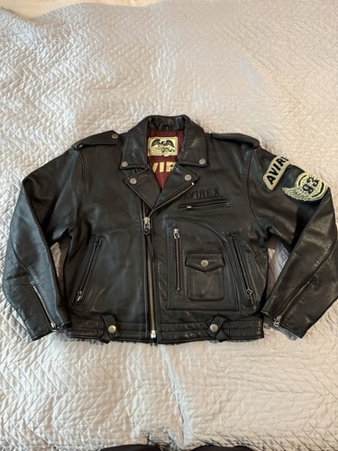 Avirex leather biker jacket - leather,