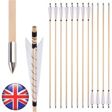 12X 32" Wooden Arrow Archery Turkey Feather Longbow Recurve Traditional Bow Hunt