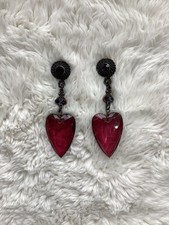Vintage burgundy Crystal Effect Heart Clip On Earrings 