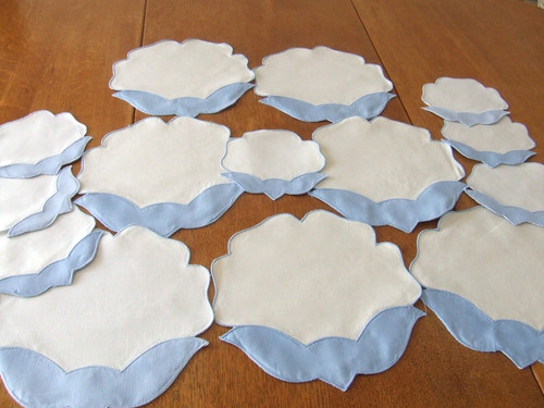 Vintage blue white linen - blue,