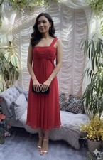 Prom, Bridesmaid Tea Dress Asymmetrical Shoulder Red Size 10 UK RRP £70.00