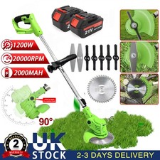 21V Electric Cordless Grass Trimmer Strimmer Garden Edger Cutter with 2 Battery