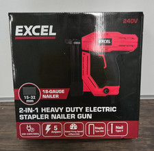 Excel 2-in-1 Electric Stapler Nailer Gun 15-32mm 18 Gauge Heavy Duty 240V