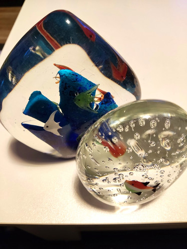 Clear glass fish paperweights - glass,
