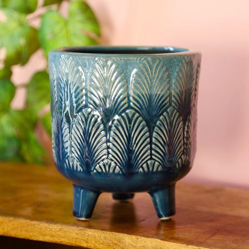 Blue ceramic leaf geometric - ceramic,