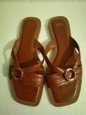ZARA TAN FAUX LEATHER FLAT