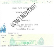 England v Colombia 1995/96 Friendly ticket
