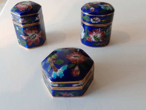 Three cloisonne trinket pots - cloisonne,