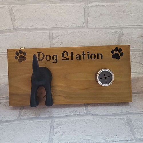 Wooden wall mounted - dog, lead