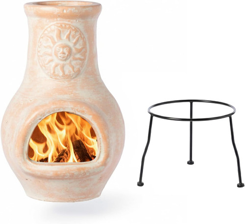 Outdoor beige clay chiminea - outdoor,