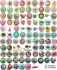 Pink green ceramic knobs drawer pulls cupboard door knobs porcelain china K&B
