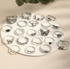 21 Vintage silver Like Rings (21 ring bundle)