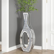 Large Tall Floor Vase Indoor Modern Tall Vase Silver with Crystal Diamond Mirror