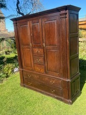 Antique Oak Linen Press Housekeepers Cupboard Hall Coat Gun Cabinet