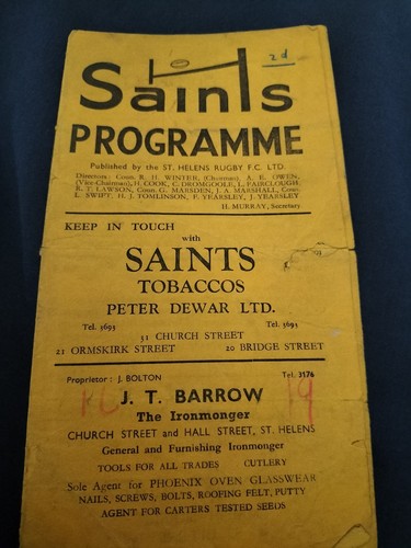 Vintage rugby league programme - vintage,
