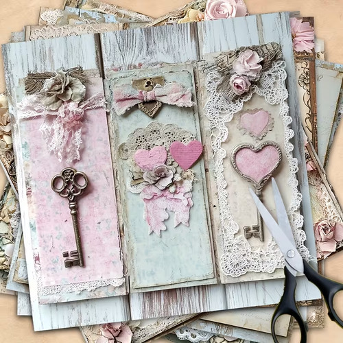 Shabby chic romantic papers - shabby, x