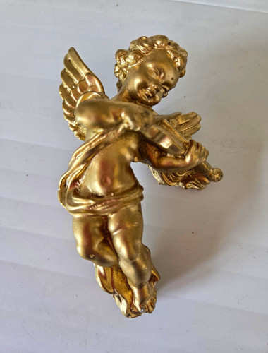 Gold cherub angel playing - cherub,