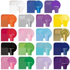 Disposable Solid Colours Paper Plates Cups and Napkins Tableware Sets for Party