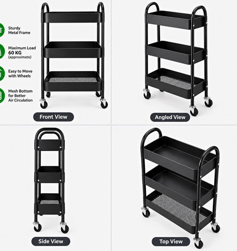 Black metal tier kitchen - 3-tier,
