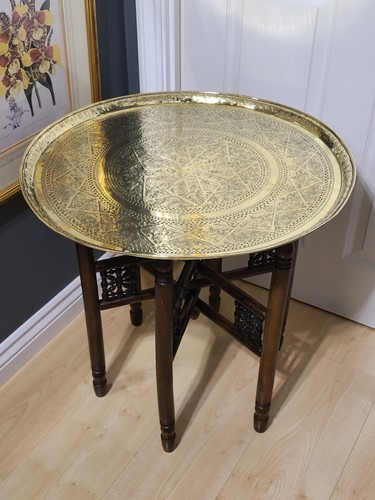 Vintage brass tray top - tray, folding