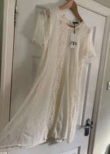 ZARA Cream White Lace BNWT Sheer Dress Size M Beach Kaftan Cover Up Holiday