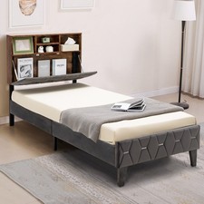 Modern Single Bed Frame Velvet Upholstered Platform Bed Mattress Foundation