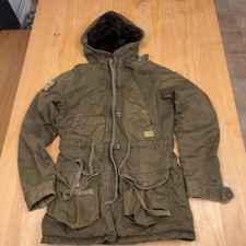 Superdry Limited Hooded Parka Jacket Khaki Medium Size with Fur Lining