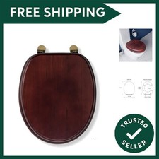 Durable Mahogany Effect Toilet Seat - Solid Pine with Adjustable Brass Hinges
