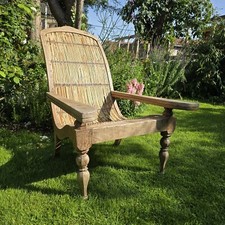 Colonial Style Planters Chair Rattan Weave Cane Antique / Reproduction Lounger