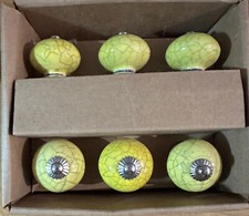 Set of 6 Yellow Crackle Glaze Porcelain Drawer or Cabinet Handles / Knobs