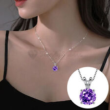 1Pc Purple Amethyst Gemstone Solitaire Pendant 925 Sterling Silver Necklace Gift