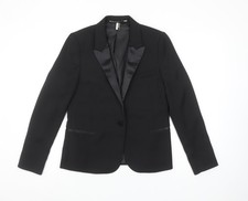 Topshop Women's Black UK 10 Tuxedo Suit Jacket with Satin Lapels