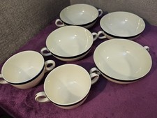Set of 4 Vintage Myott & Son Double Handled Soup Bowls + 2 Smaller Cups