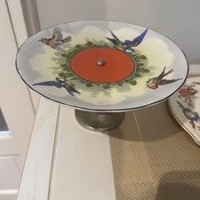 2 CAKE STANDS -PRETTY VINTAGE BIRD PATTERN/FLORAL SINGLE TIER - 2 Styles. CHEAP!