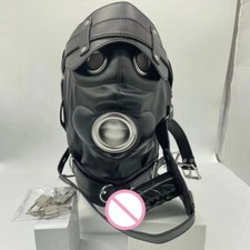 Padded PU Leather Sensory Deprivation Bondage Hood Gimp Mask with Open Mouth Gag