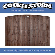 4ft + Bow High x 6ft Wide Vertical Lap Feather Edge Timber Garden Fence Panel