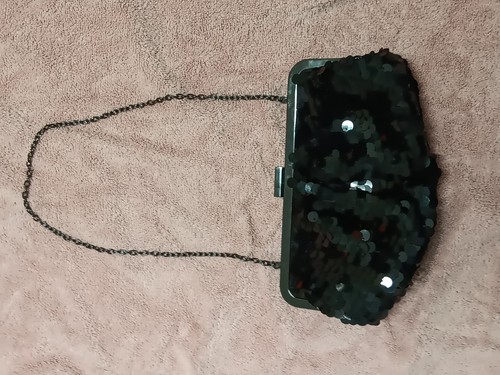 Black sequined ladies clutch - ladies,