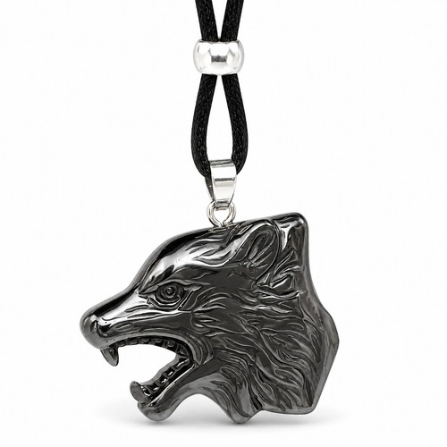 Wolf pendant hematite - pendant, necklace