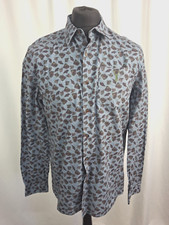 Pearly King Floral Retro Long Sleeve Shirt Smart Dress Teal Blue Large E3920